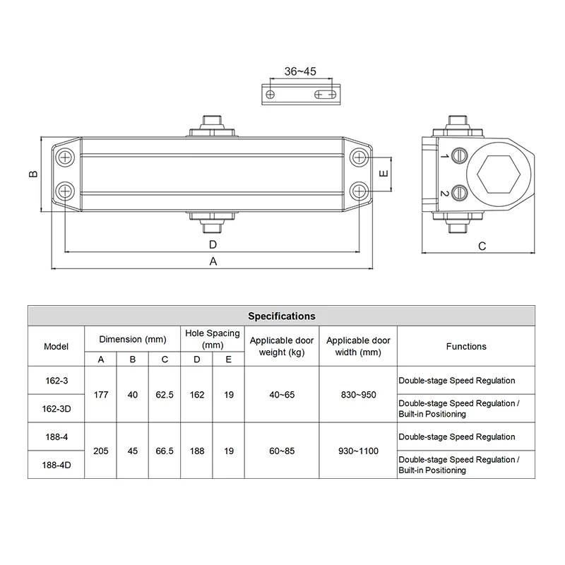 surface-mounted door closer for aluminum doors| 40-85kg Capacity| Durable | Easy to Maintain