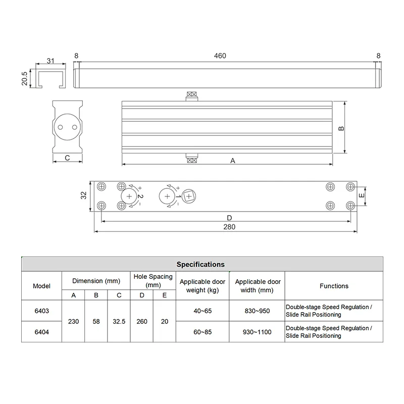 Concealed Door Closer for Narrow Wooden Doors | CE Certified | 40-85kg Capacity