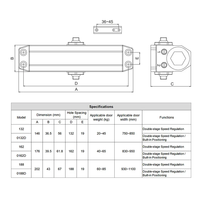 Universal Door Closer for Home and Commercial Use, Adjustable Speed, Hydraulic Buffer Anti-Pinch & Built-in Position