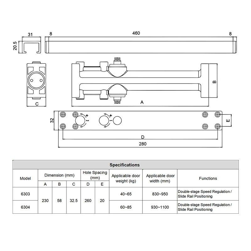 Concealed Door Closer for Narrow Wooden Doors | Fast delivery | 40-85kg Capacity