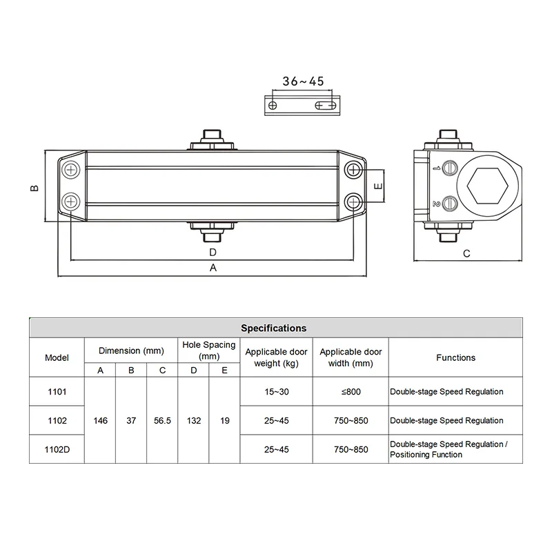 Light Duty Door Closer for Interior Doors | 15-45kg Capacity | Perfect for Bedrooms